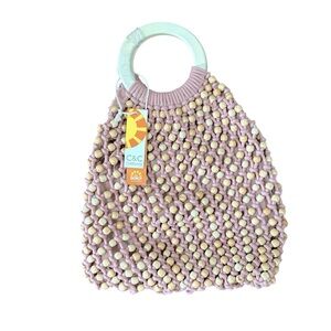 C&C California Macrame Boho Bag Purse Handbag Beaded Wood‎ Clutch Pink Beach NEW